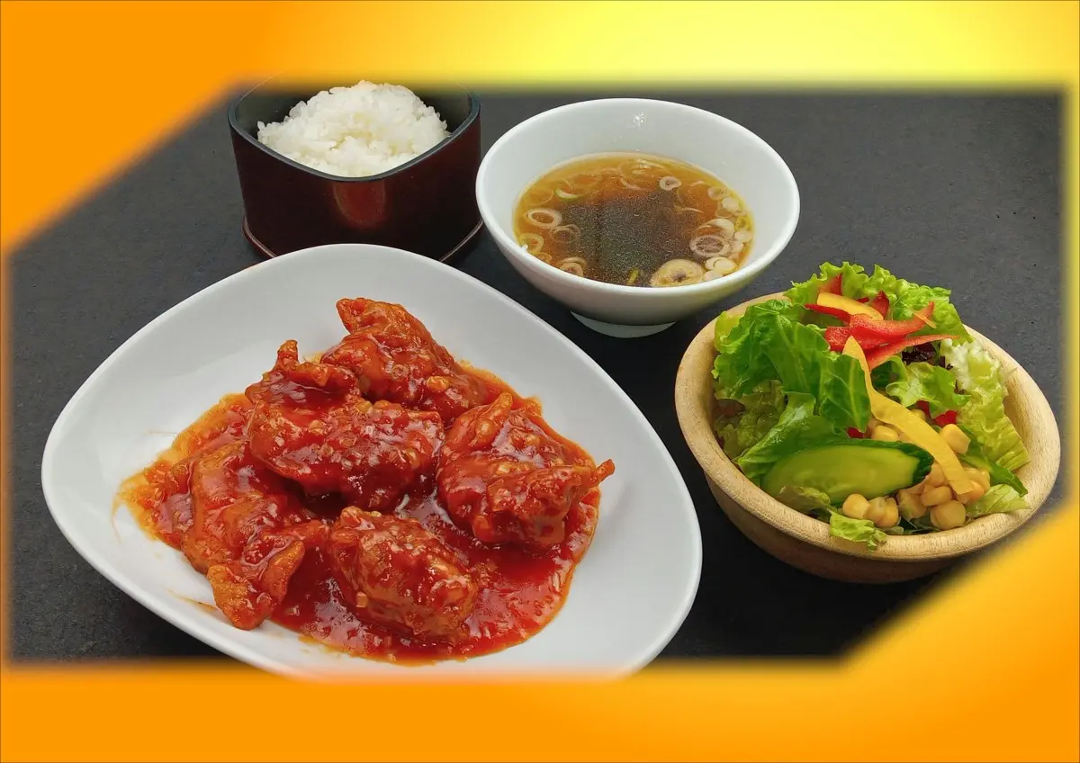 長峰温泉ゆったりの郷(レストラン味彩)の鶏のチリソース定食